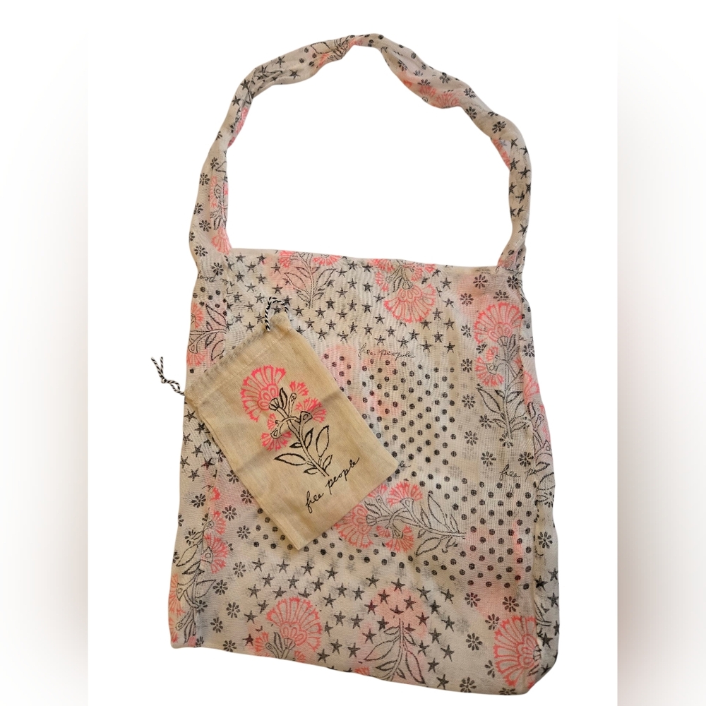 Free People Pink and Gray Floral Tote, Shoulder Bag Set
